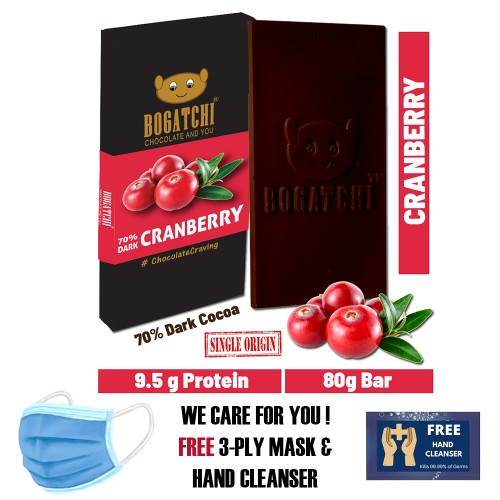 70% Dark Jaggery Chocolate | CRANBERRY | NO Sugar| Intense Dark SugarFree Chocolate, 80 gm